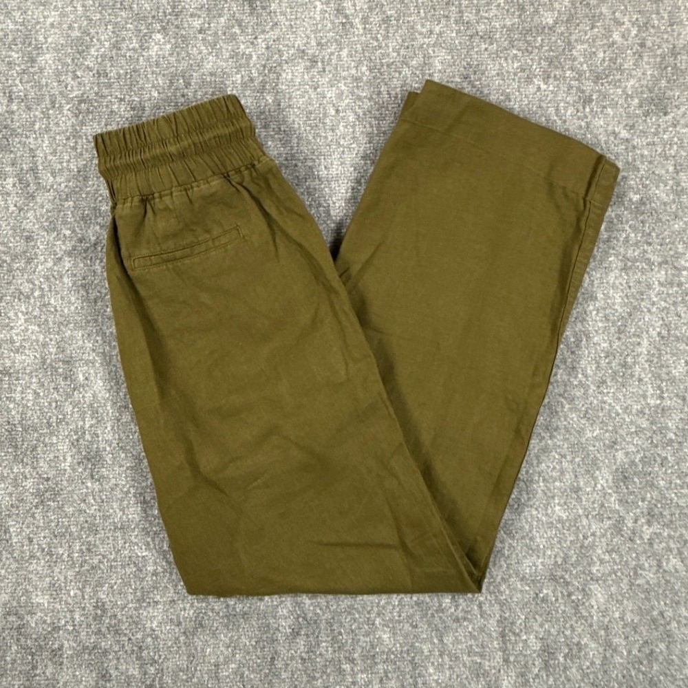 Quince Womens XS Olive Green 100% European Linen Wide Leg Smocked Waist Pants